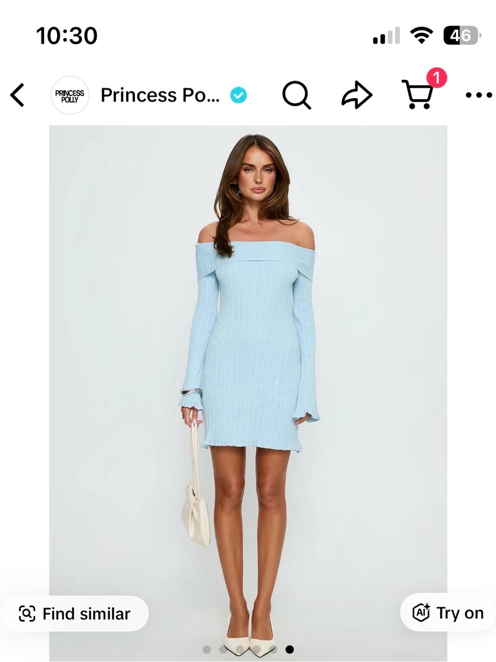 Princess Polly Powder Blue Off-Shoulder Ribbed Mini Dress
